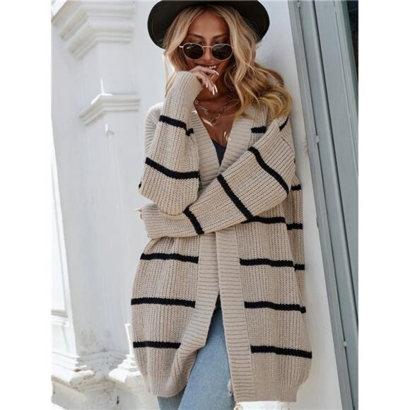Variété Boutique Sweaters - Striped Pattern Drop Shoulder Duster Cardigan